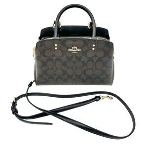 Coach Signature Mini Lillie Carryall Handbag With Crossbody Strap Brown Black